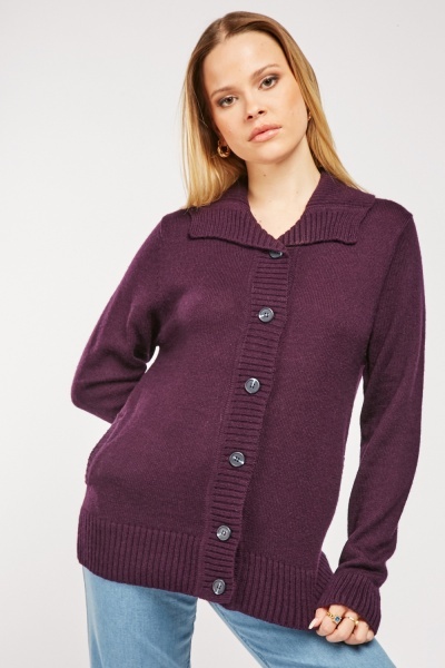 Image of Button Front Collared Knit Cardigan