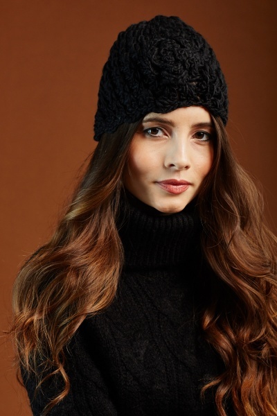 Image of Flower Detail Wooly Beanie Hat