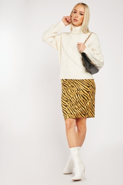 Tiger Print Suedette Midi Skirt