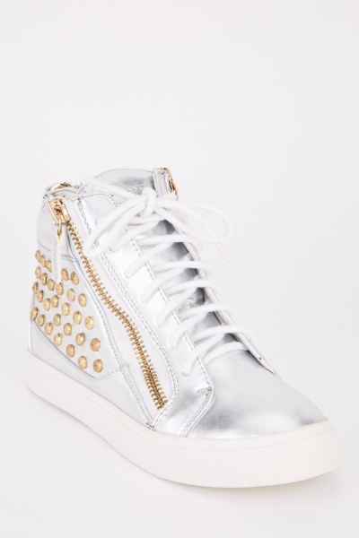 Metallic Studded High Top Trainers
