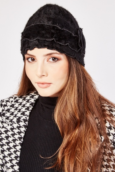 Image of Frill Trim Fluffy Beanie Hat