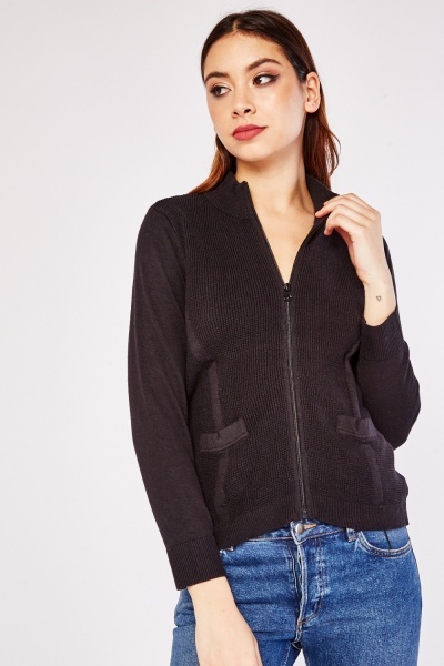 Knitted Zip Up Casual Cardigan