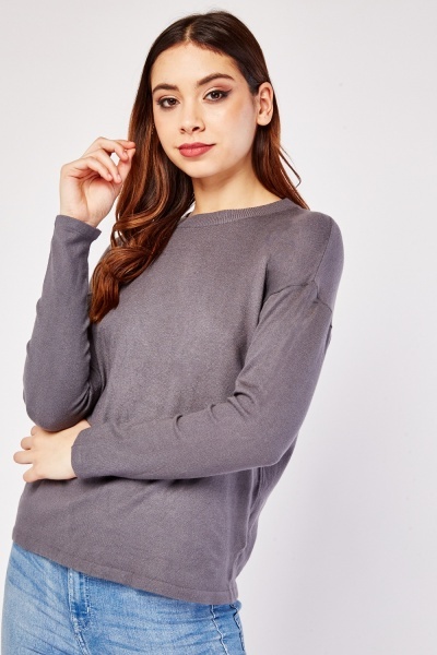 Image of Round Neck Dropped Shoulder Knit Top