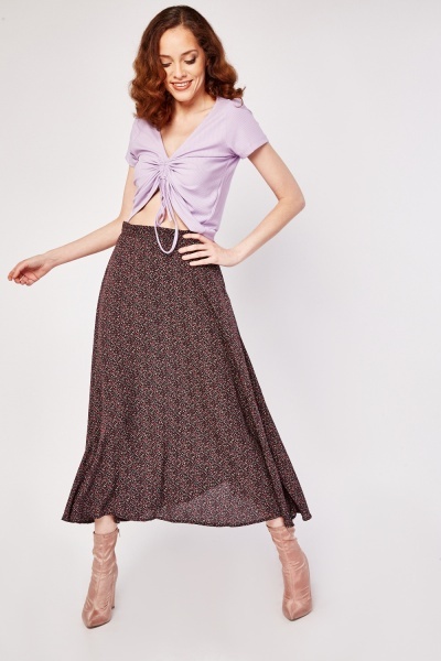 Speckled Print Midi Flared Skirt