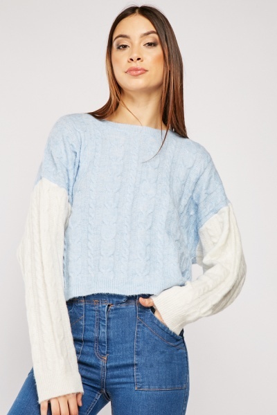 Contrasted Sleeve Cable Knit Jumper