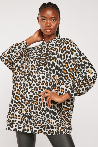 Leopard Print Fleece Hoodie