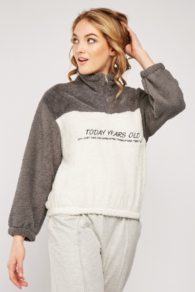 Two Tone Fleece Embroidered Sweater