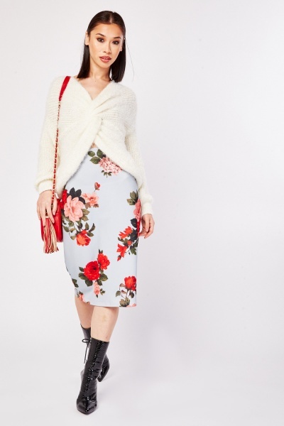 Floral Midi Pencil Skirt