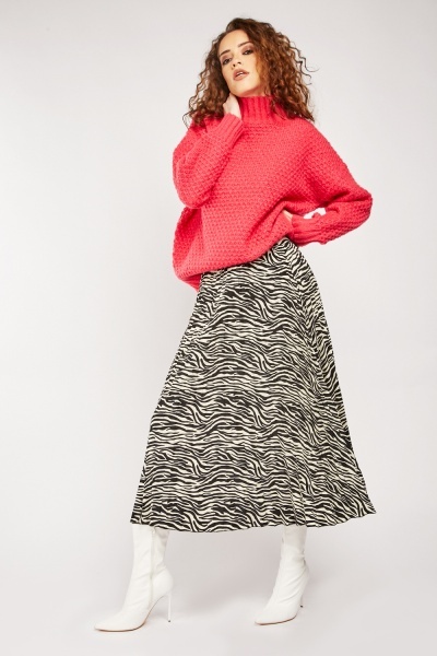 High Waist Zebra Print Skirt