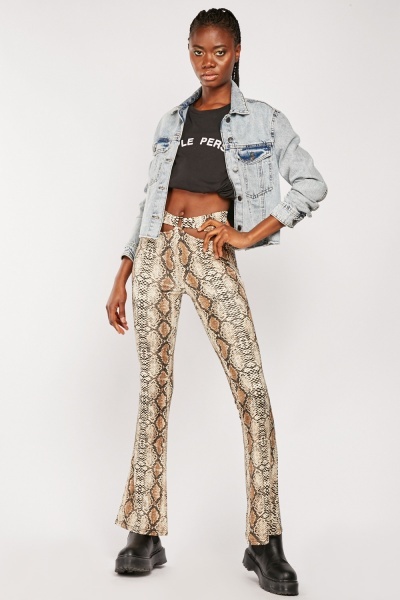Cut Out Waist Panel Printed Flared Trousers