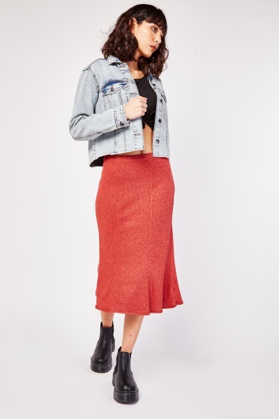 Plain Godet Midi Skirt