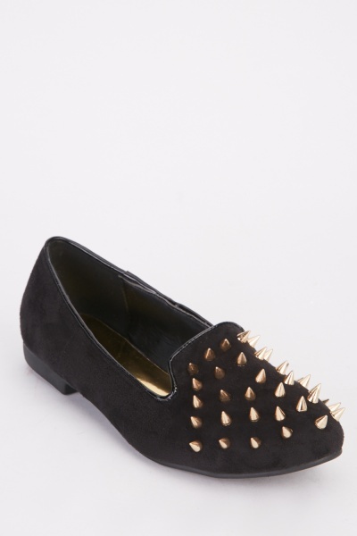 Spike Trim Suedette Loafers