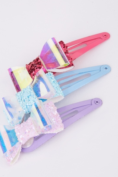 Bow Detail Press Snap Hair Clips - Pink/Multi - Just $1