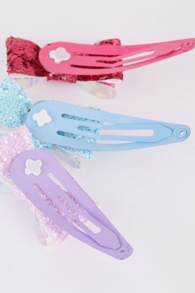 Bow Detail Press Snap Hair Clips - Pink/Multi - Just $1