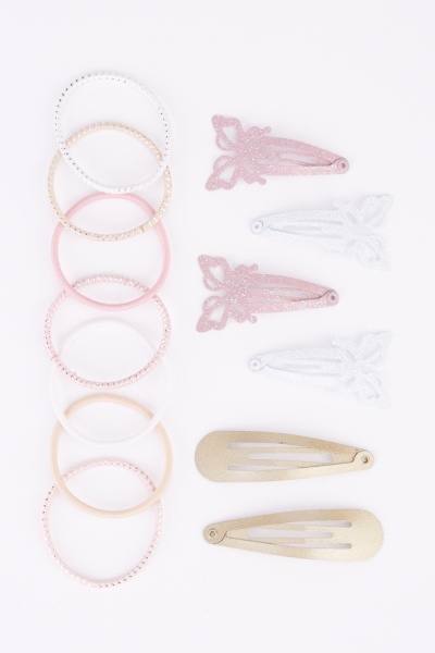 Butterfly Snap Clips And Hair Ties Set