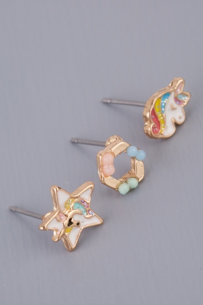 Unicorn Contrast Girls Earrings Set