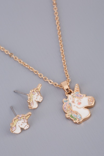 Unicorn Pendant Girls Necklace And Earrings Set