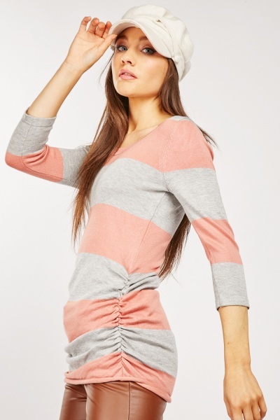 Ruched Side Striped Knit Top