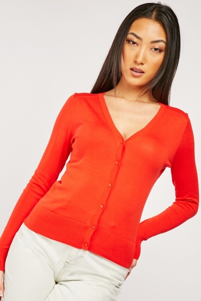 Image of Button Front Plain Knit Cardigan