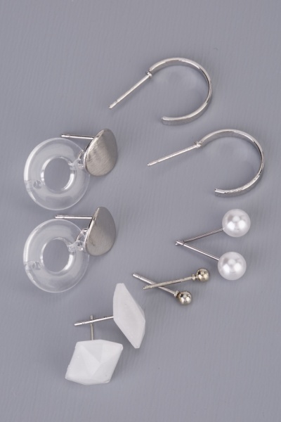 5 Pairs Of Resin Contrast Stud Earrings Set