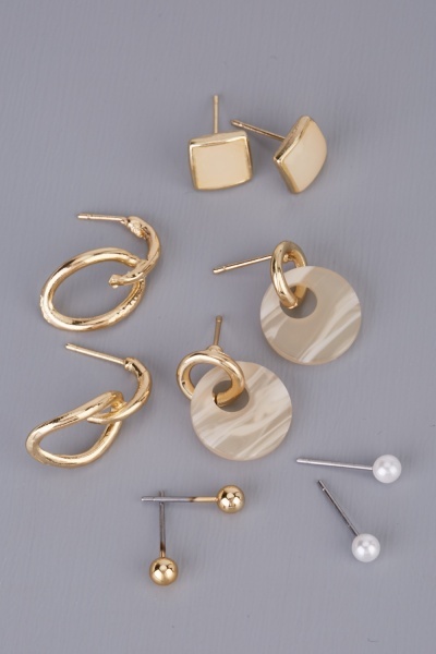 5 Pairs Of Resin Mixed Earrings Set