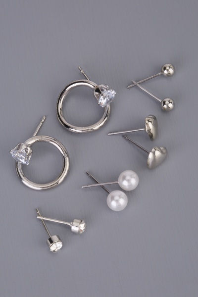Faux Pearl Contrast Stud Earrings Set