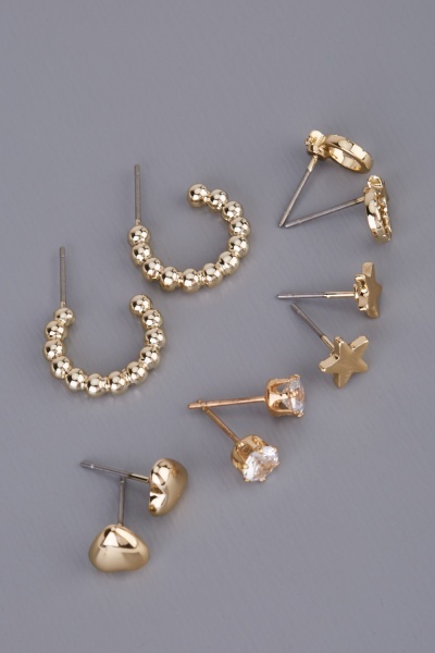Metallic 5 Pairs Of Earrings Set