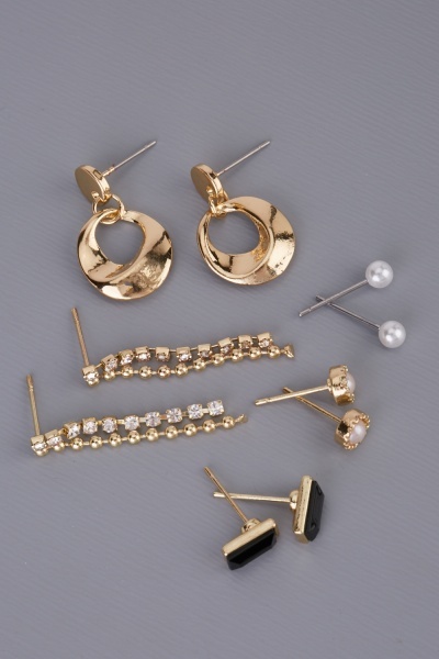 Pack Of 5 Pairs Metallic Earrings