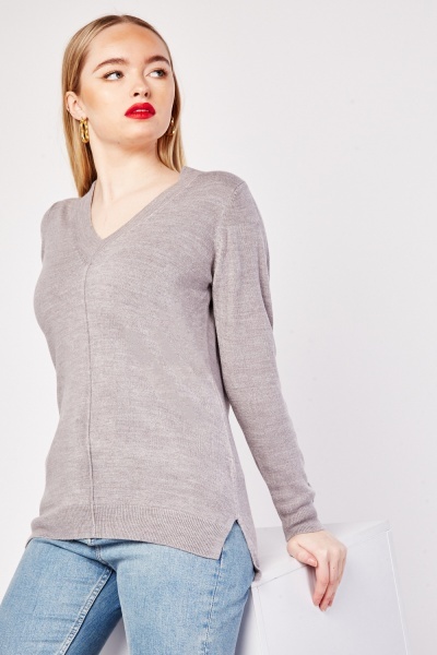 V-Neck Plain Knit Casual Sweater
