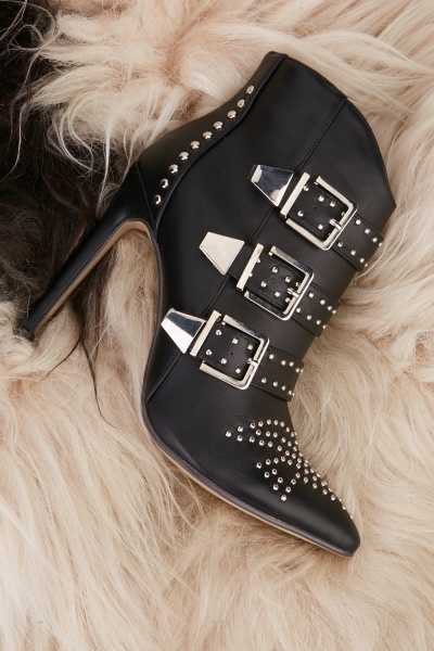 Studded Buckle Side Ankle Boots