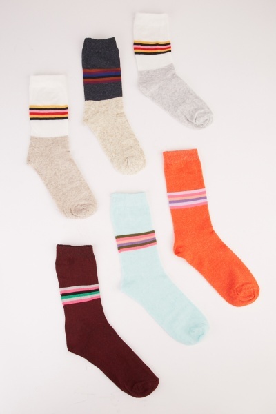 12 Pairs Of Rainbow Striped Women Socks