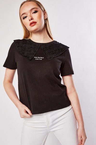 Image of Lace Collar Trim T-Shirt