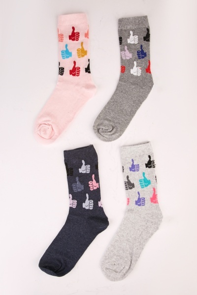 12 Pairs Of Thumbs Up Printed Socks