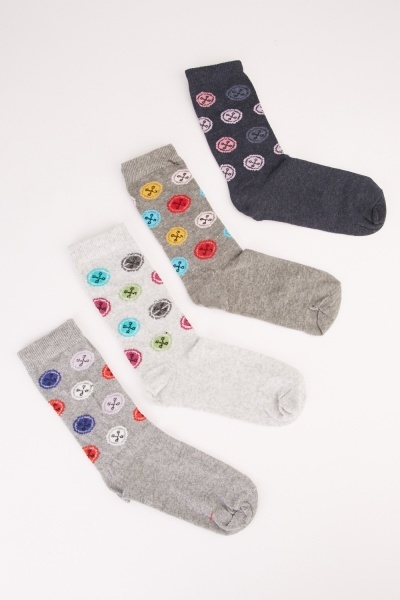 Button Printed 12 Pairs Of Women Socks