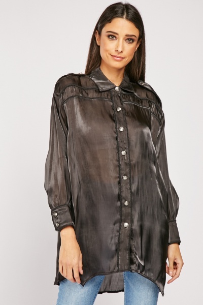 Gathered Contrast Silky Shirt