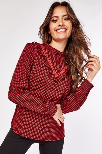 Ruffle Houndstooth Blouse