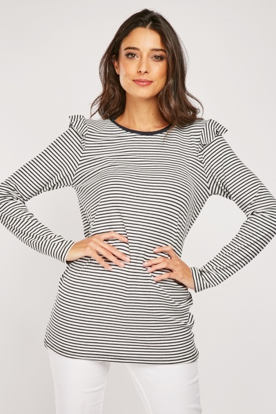 Ruffle Striped Ribbed Top