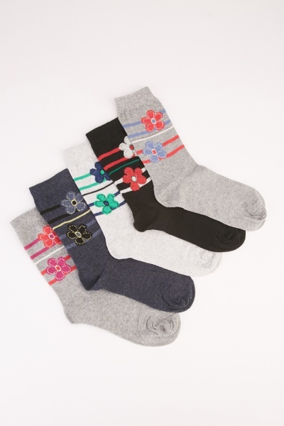 12 Pairs Of Women Flower Printed Socks