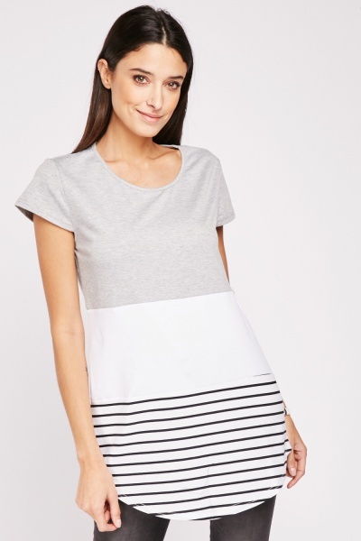 Contrasted Panel Short Sleeve Top