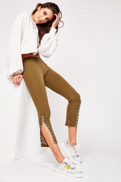 Hook And Eye Ankle Hem Cropped Trousers