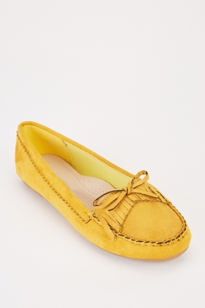 Everything5pounds - Bow fringed suedette moccasins