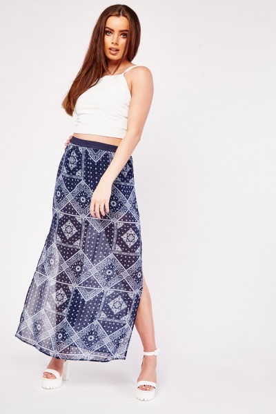 Printed Chiffon Side Slit Skirt