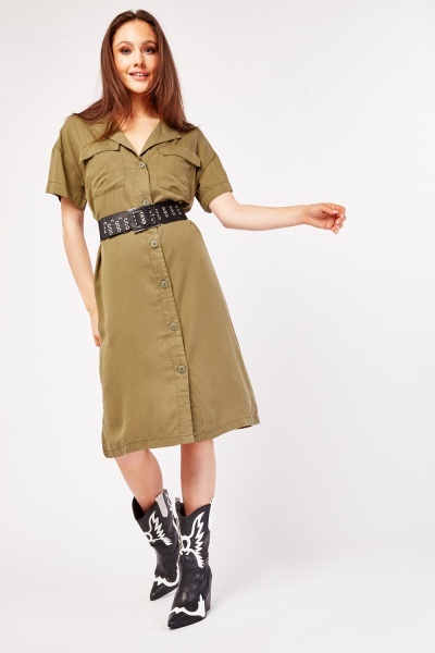 Pocket Flap Safari Dress