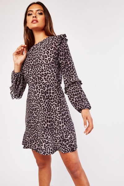Everything5pounds - Leopard print long sleeve mini dress