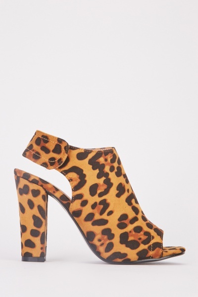 Leopard Print Peep Toe Block Heels