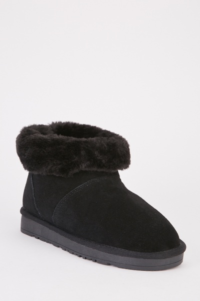 Suedette Black Ankle Winter Boots