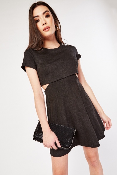 Cut Out Side Embossed Patterned Dress