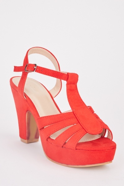 Red Suedette Ankle Strap Sandals