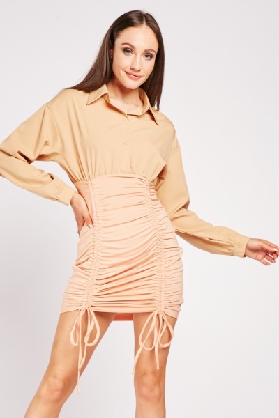 Tie Up Ruched Mini Dress
