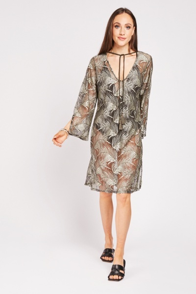 Leaf Embroidered Beach Cover Up Dress